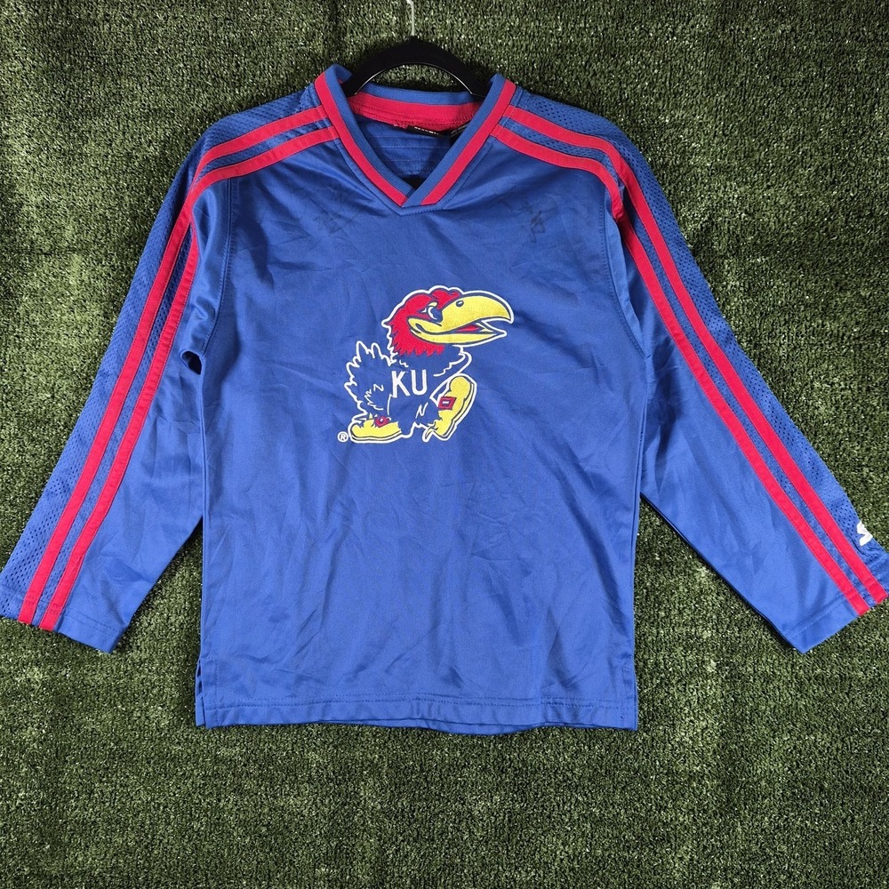 Vintage Kansas Jayhawks KU Starter Signed Jersey Youth Medium 10-12 Blue Y2K